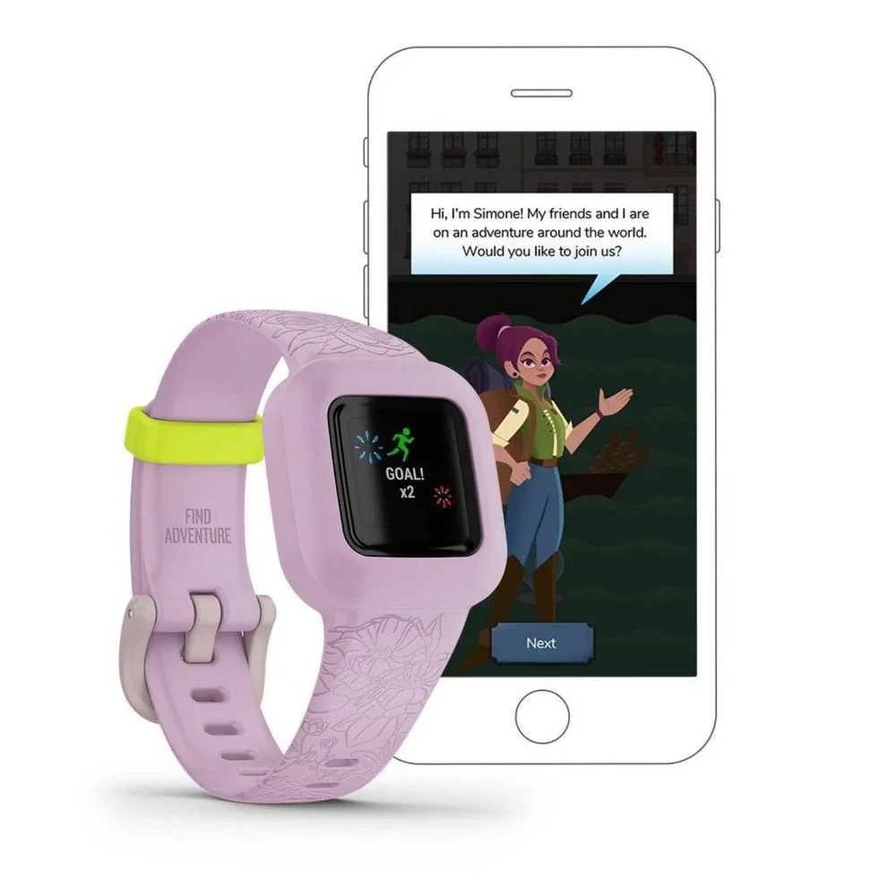 New Garmin Vivofit Jr. 3 Kids Fitness Tracker Walking Swimming Lilac Floral